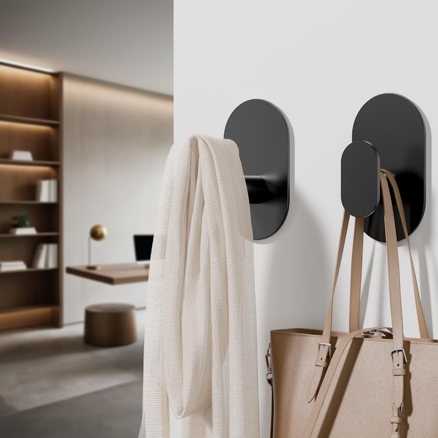Aikzik Black Adhesive Hooks Heavy Duty-Max 26lb, Wall Hooks for Shower, Bathroom, Towel, Coat, Robe, Stainless Steel Hooks for Hanging, Sticky Hooks for Walls No Damage- 4 Pack