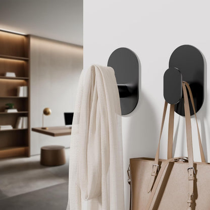 Aikzik Black Adhesive Hooks Heavy Duty-Max 26lb, Wall Hooks for Shower, Bathroom, Towel, Coat, Robe, Stainless Steel Hooks for Hanging, Sticky Hooks for Walls No Damage- 4 Pack