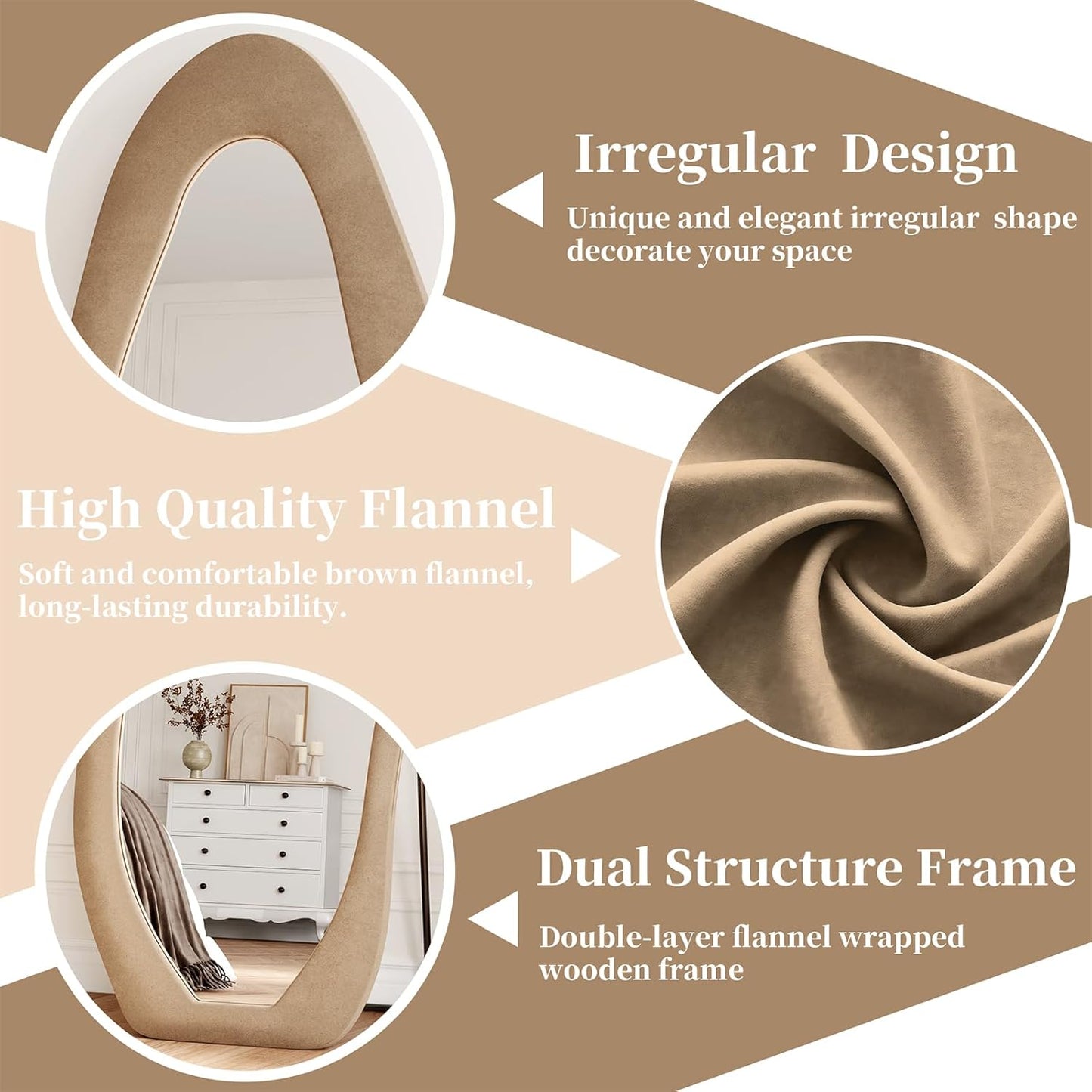 71"x32" Flannel Full Length Mirror, Arched Mirrors Full Length with Stand, Flannel Floor Mirror for Bedroom and Living Room, Full Body Mirror Hanging or Leaning, White