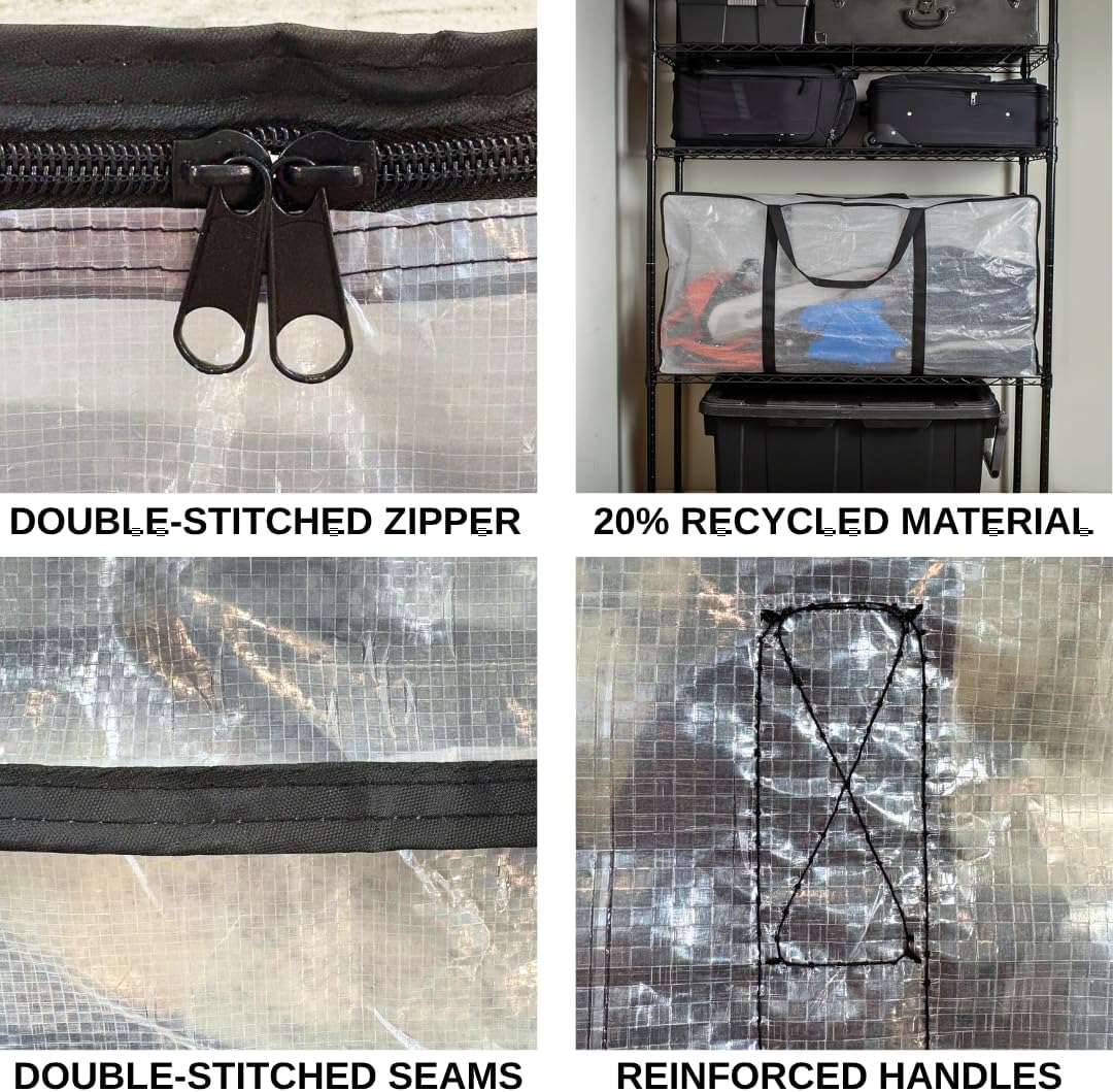 68.5 GAL 2 Pack XXL Jumbo Extra Large Heavy Duty Stronger Handles Storage Bags Moving Totes Zippered Reusable Wrap Around Handle Storage Totes (Translucent/Semi-Transparent)