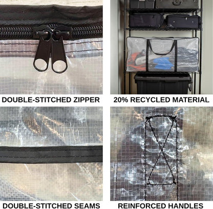 68.5 GAL 2 Pack XXL Jumbo Extra Large Heavy Duty Stronger Handles Storage Bags Moving Totes Zippered Reusable Wrap Around Handle Storage Totes (Translucent/Semi-Transparent)