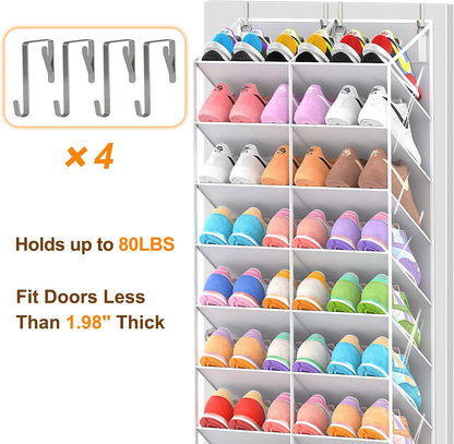 UVIAHOMI 20-30 Pairs Over the Door Shoe Organizer, Clear Pockets Hanging Shoe Storage for Closet, 10-Tier Door Shoes Rack, Handing Shoes Holder Fit All the Family's Sneakers, Boots, Heels, White
