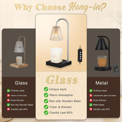 Hong-in Candle Warmer Lamp with Timer-Dimmable Adjustable Height Candle Lamp Warmer, Birthday Gifts for Women Mom Her, Housewarming Office Home Decor,Wax Warmer for Scented Wax Jar Candles