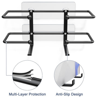 Glove Box Holder, Adhesive Wall-Mounted Metal Dispenser, Tool-Free Organizer for Rubber Latex Gloves, Facial Tissue and Storage, Black