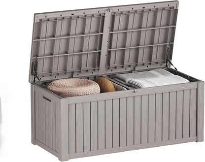 200 Gallon Resin Deck Box, Waterproof Outdoor Storage Bin for Patio Furniture, Pool Accessories, and Garden Tools, Lockable & UV-Resistant, Grey