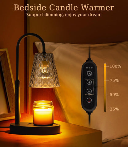 Candle Warmer Lamp with Timer - Electric Candles Wax Warmers Glass Lamps for Jar Candles Burner Adjustable Height and Dimmable Light Modern No Flame Scented Candle Warming Lantern, Amber