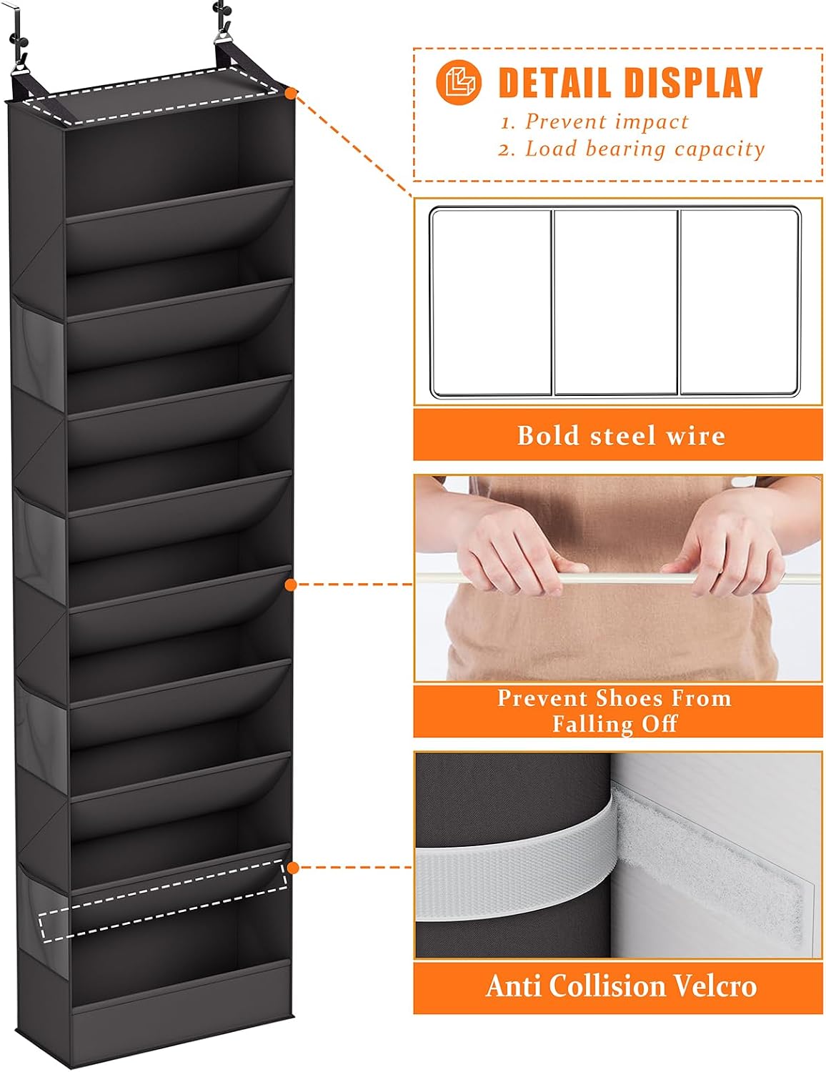 Ligereza 26 Pairs Over the Door Shoe Organizer, Heavy Duty Oversized Pocket Shoe Rack for Closet, Hanging Shoe Holder Fit All the Family's Sneakers, Boots, Heels, Satchel (Black)