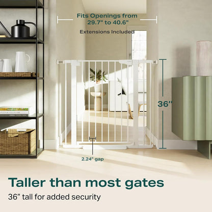 Cumbor 29.7-48" Baby Gate for Stairs, Mom's Choice Awards Winner-Dog Gate for Doorways, Auto Close Safety Pet Gate for Dogs Indoor, Easy Install Pressure Mounted Child Gate with Walk Thru Door, Brown