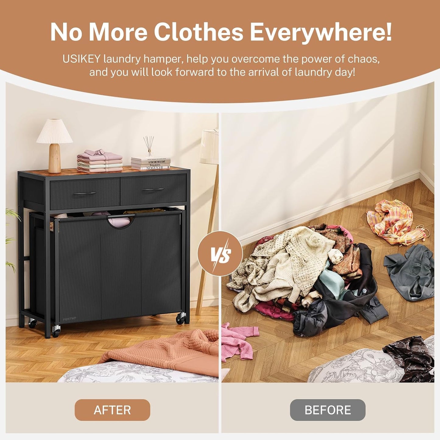 Laundry Sorter 3 Section, 120 L Laundry Hamper with 2 Drawers & 2-tone Top Panel, Rolling Laundry Basket Organizer with Pull-Out Removable Oxford Fabric Bags for Laundry Room Organization UNZYL006BVV3