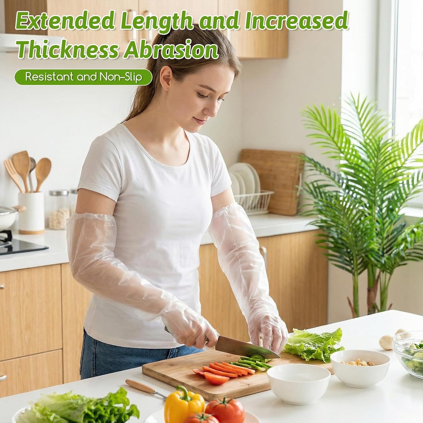 200 Pcs Long Sleeve Cleaning Gloves, Reusable & Waterproof Protective Rubber Gloves Elbow Length Long Plastic Glove for Household Duties, Kitchen, Dishwashing, Gardening - 22 Inch
