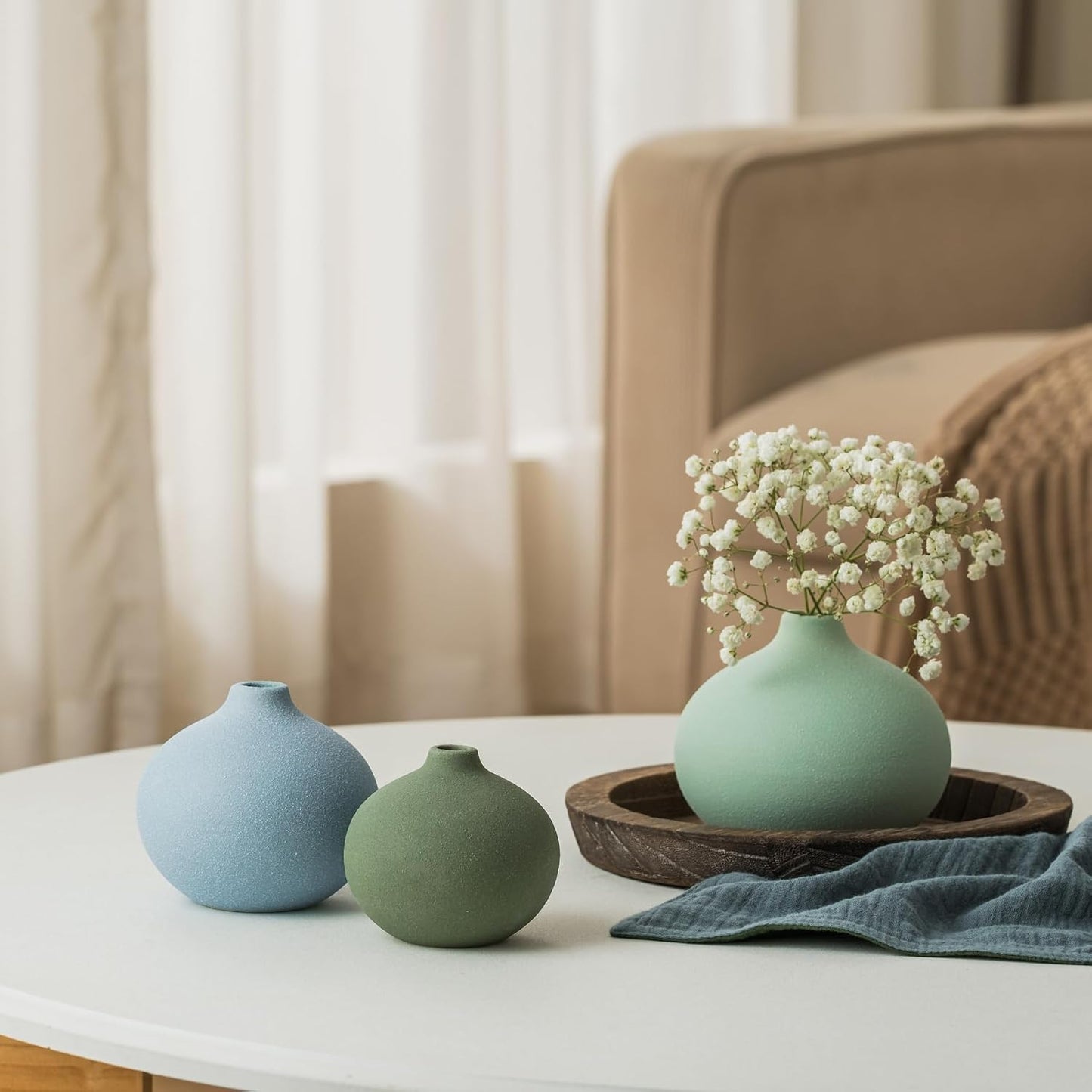 Ceramic Vase Set of 3, Bud Vases for Modern Farmhouse Home Decor, Cute Vases, Small Flower Vases for Dining Table Centerpieces,Living Room,Shelf,Mantel and Entryway Display