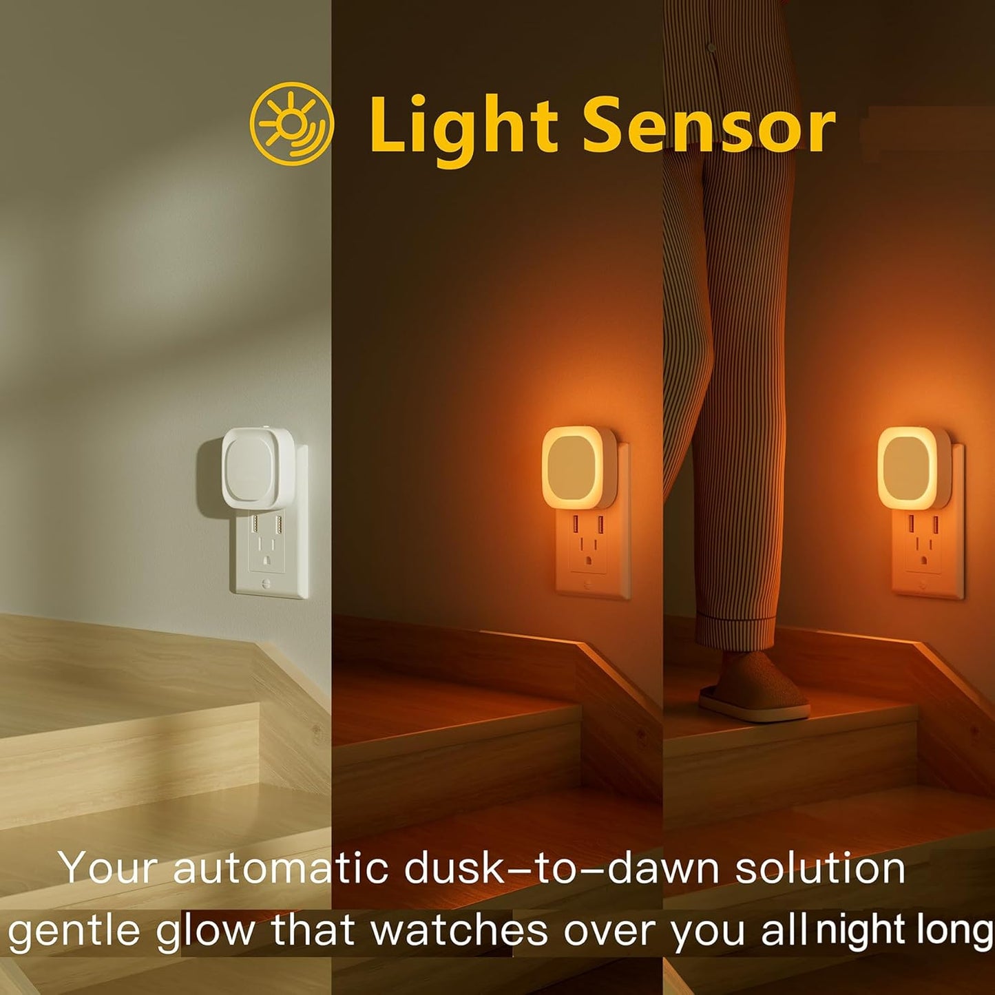 YUNLEX 2 Pack Red Night Light with Dusk to Dawn Sensor, Eye-Care Reflected Glow, 0% Blue Light True Red LED, 3-Level Brightness, Auto On/Off, Plug-in Nightlight for Sleep, Kids, Bedroom, Bathroom