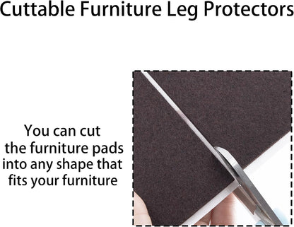 1.5inch Square Felt Furniture Pads, 16Pcs Self Adhesive Cuttable Felt Furniture Leg Pads Floor Protectors Furniture Sliders for Hardwoods Floors, Brown