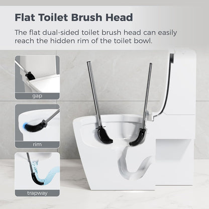 Sineng Silicone Toilet Brush and Holder Set, Stainless Steel Toilet Cleaning Brush, One-Piece Long Handle, Flexible Compact Modern RV Toilet Bowl Brush for Bathroom