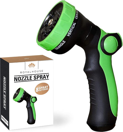 RoyalHouse Garden Hose Nozzle, 8 Adjustable Spray Patterns, High-Pressure Washer Nozzle, Heavy Duty Hose Head, Watering Lawn and Garden, Washing Cars, Bathing Dogs & Cats