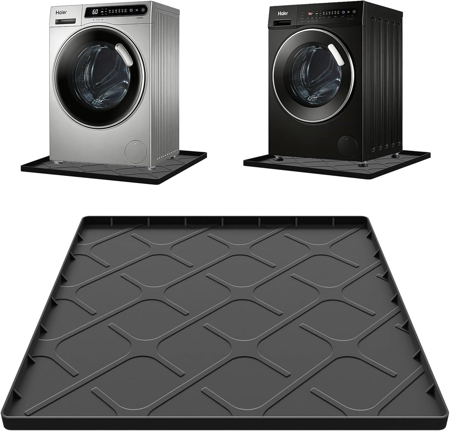 Washing Machine Drain Pan Silicone Mat, 32 x 30 Inch Washer Drip Tray, Non-Slip Waterproof Washer Tray for Floor Protection, Anti-Vibration Mat for Washer or Dryer