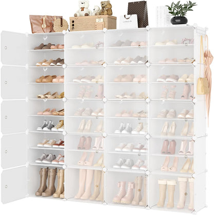 Portable Shoe Rack Organizer with Door, 96 Pairs Shoe Storage Cabinet Easy Assembly, Plastic Adjustable Shoe Storage Organizer Stackable Detachable Free Standing DIY Expandable 12 Tier Black