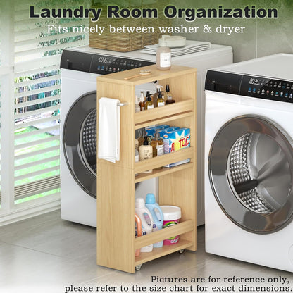 MARTY Slim Rolling Storage Cart 4-Tier Kitchen Cart with Wheels, Laundry Room Storage with Handle Slide Out Utility Cart Shelving Unit Organizer Trolley for Narrow Places Bathroom Small Corner, Black