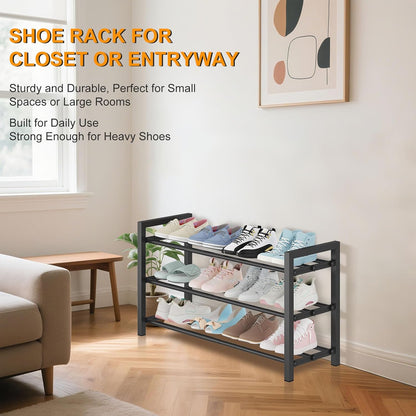 Detsuk 4-Tier Expandable Shoe Rack – Adjustable Metal Shoe Organizer for Closet, Entryway & Mudroom – Stackable, Heavy-Duty Storage, Black