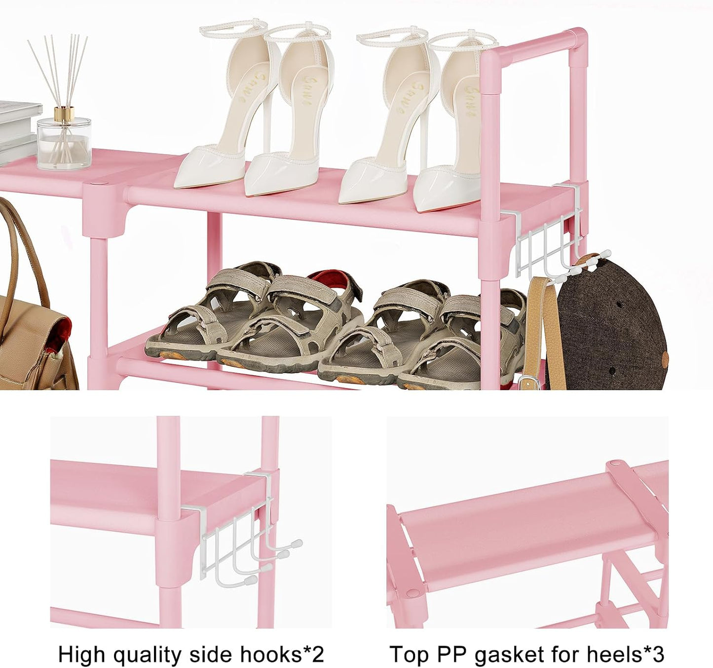 WOWLIVE 9 Tiers Large Shoe Rack Storage Organizer for Closet 50-55 Pairs Shoe Tower Unit Shelf Stackable Shoe Rack with Metal Pipes Plastic Connectors Black(SSS3B9)