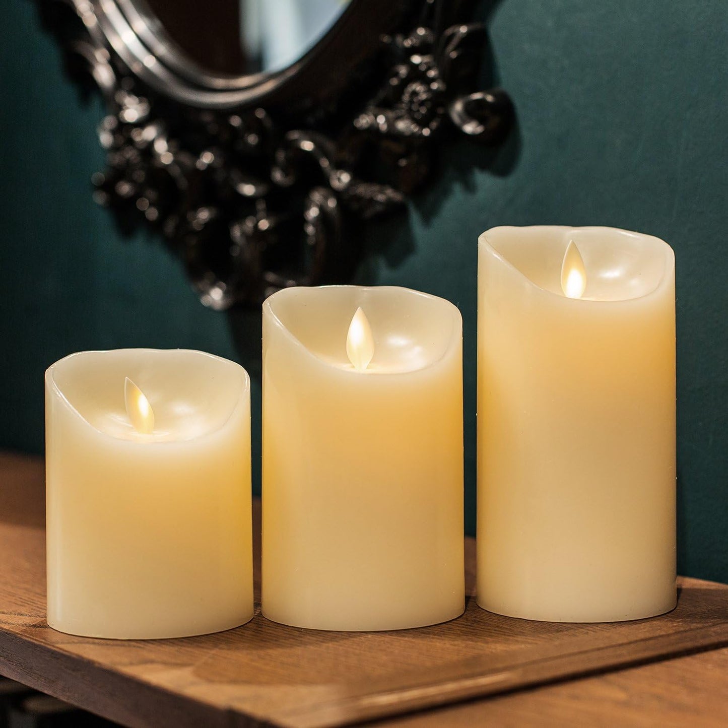 AKU TONPA Flameless Candles Battery Operated Pillar Real Wax Flickering Electric LED Candle Gift Sets with Remote Control Cycling 24 Hours Timer, Pack of 6 (3" D x 4" H, Ivory)