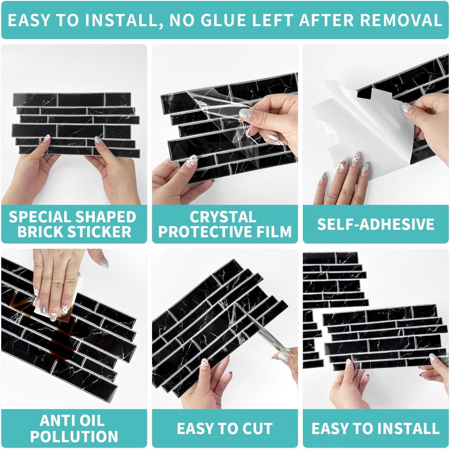 Vinyl Grey Black Tiles backsplash Wallpaper Peel and Stick,Waterproof Tile Decals for Kitchen Bathroom Restaurant Apartment Wall Renovation or Decor(25 Pcs 9.68 * 4.53 inch)