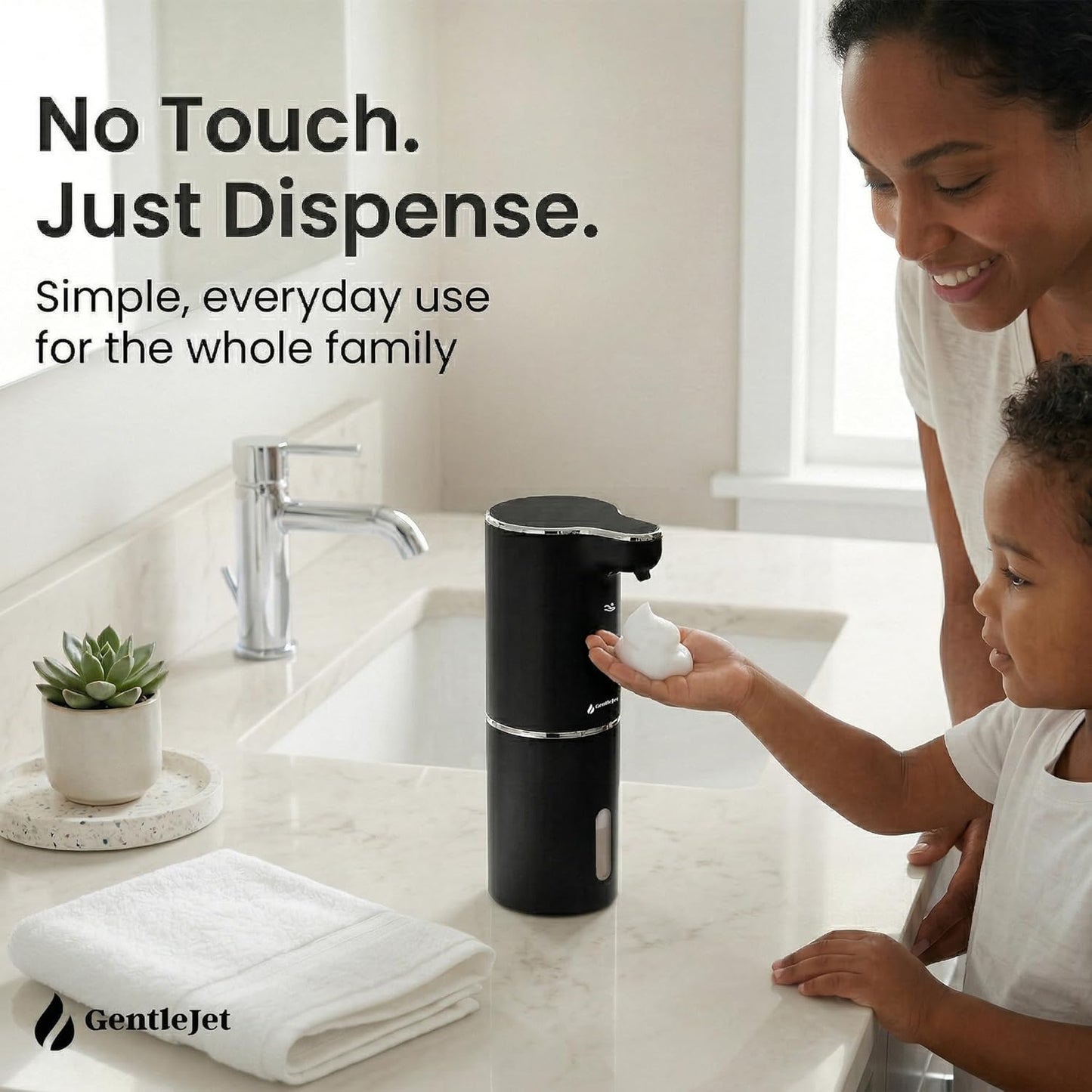 GentleJet JetFoam Automatic Foam Soap Dispenser – Touchless Sensor, USB-C Rechargeable, Adjustable Output, IPX5 Waterproof, 300 ml, Bathroom & Kitchen Countertop