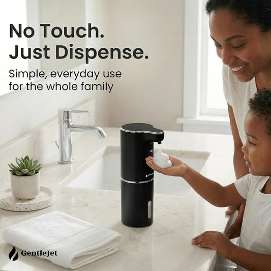 GentleJet JetFoam Automatic Foam Soap Dispenser – Touchless Sensor, USB-C Rechargeable, Adjustable Output, IPX5 Waterproof, 300 ml, Bathroom & Kitchen Countertop