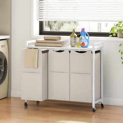 HOOBRO Laundry Sorter 3 Section, Laundry Hamper with Wheels, 3 × 11.5 Gal (43.5 L), Rolling Laundry Basket, Pull-Out and Removable Oxford Fabric Laundry Bags, Rustic Brown and Black BF76XY01