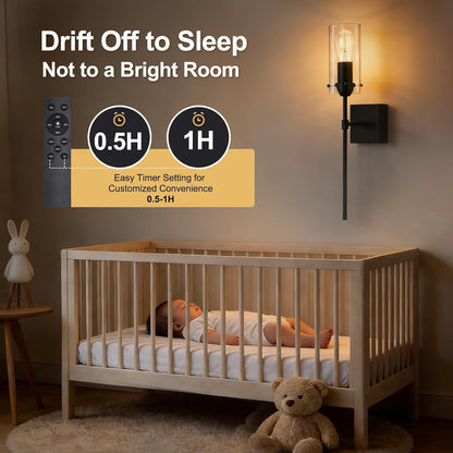 Battery Operated Wall Sconce, Glass Wireless Wall Sconces Set of Two Rechargeable with Remote Control Dimmable Wall Light for Bedroom Living Room Hallway Entryway, 3000-6500K