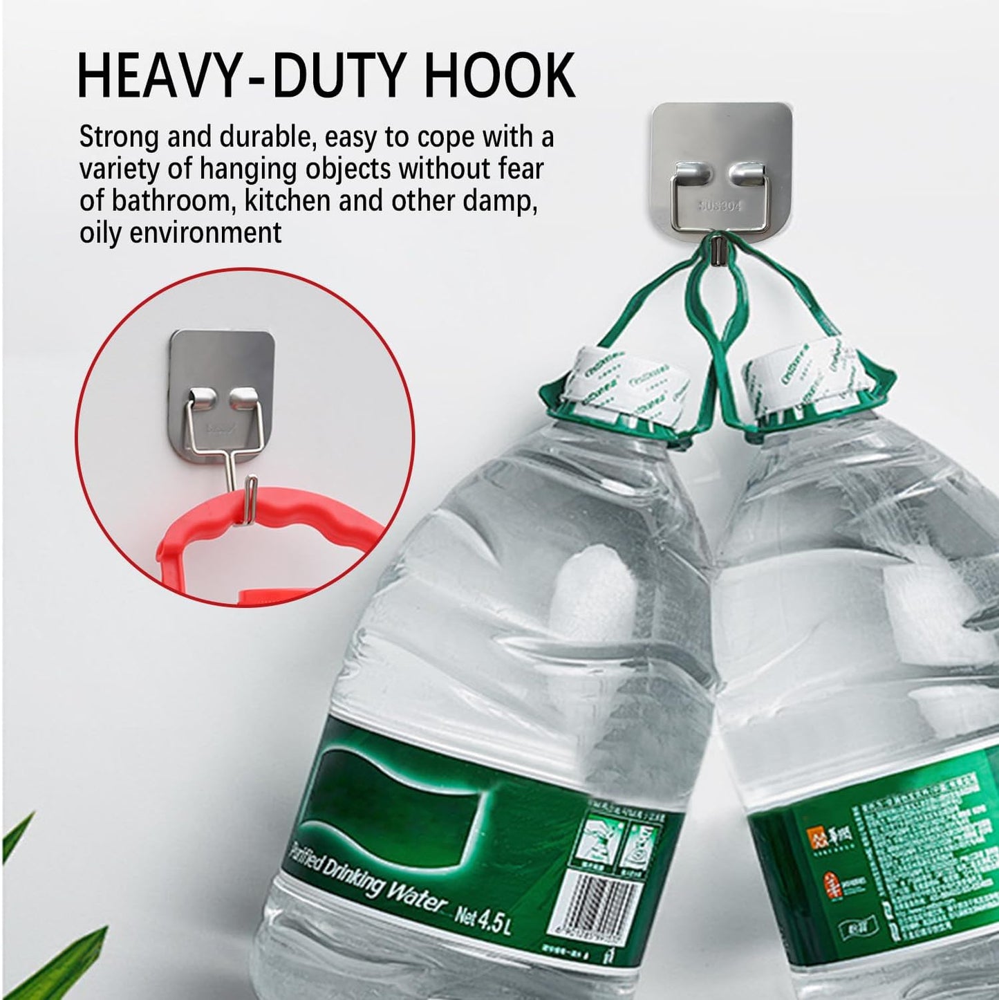 Metal Heavy Duty Self-Adhesive Wall Hooks – Waterproof Stainless Steel Hooks for Hanging Towels/Coats/Keys – Strong Adhesive, Rust-Resistant – 5 Pack for Bathroom/Kitchen/Outdoor