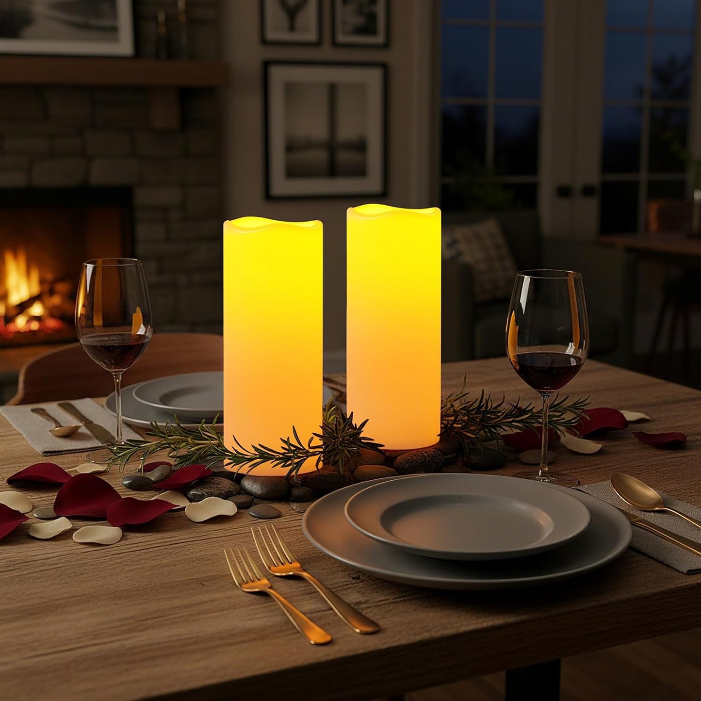 Amagic 3 Pack 4"x 6"8" 10" Outdoor Plastic Electric flameless Candles with Remote Control and Timer, Battery Operated Flickering LED Pillar Fake Candle for Home, Wedding Decor, Ivory