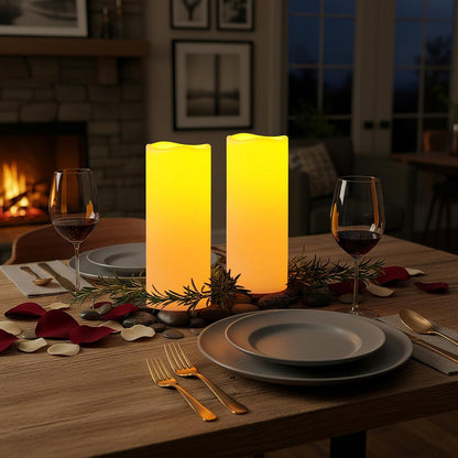 Amagic 3 Pack 4"x 6"8" 10" Outdoor Plastic Electric flameless Candles with Remote Control and Timer, Battery Operated Flickering LED Pillar Fake Candle for Home, Wedding Decor, Ivory