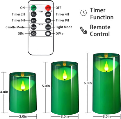 NURADA Flameless Candles with Remote Timer - Glass Real Wax 3D Wick LED Pillar Votive Candle Set Battery Operated Flickering Light for Home Christmas Decoration - White 3 Pack
