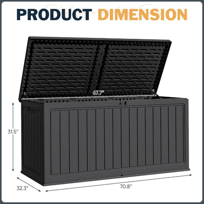 Greesum Outdoor Storage Box 31 Gallon Storage Box with Lid for Patio Furniture, Garden Tools, Pool Supplies, Waterproof and UV Resistant, Lockable, Dark Black