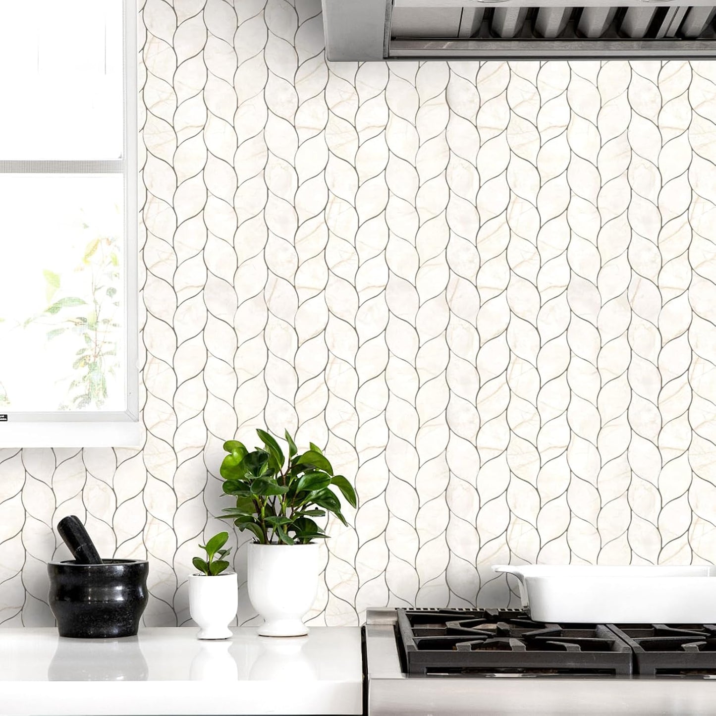 Tilingview 10-Sheet Peel and Stick Backsplash Tile for Kitchen, Self-Adhesive Mosaic Glossy Leaf Stick on Wall Tile with Gaps (Leaf Beige)