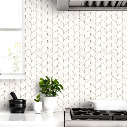 Tilingview 10-Sheet Peel and Stick Backsplash Tile for Kitchen, Self-Adhesive Mosaic Glossy Leaf Stick on Wall Tile with Gaps (Leaf Beige)