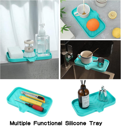 MicoYang Silicone Bathroom Soap Dishes with Drain Spout-Bathroom and Kitchen Sink Organizer,Sponge Holder,Dish Soap Tray,Perfect for Dispenser,Scrubber,Bottle,Cup on Sink or Counter-Coffee 4.9"×3.2"