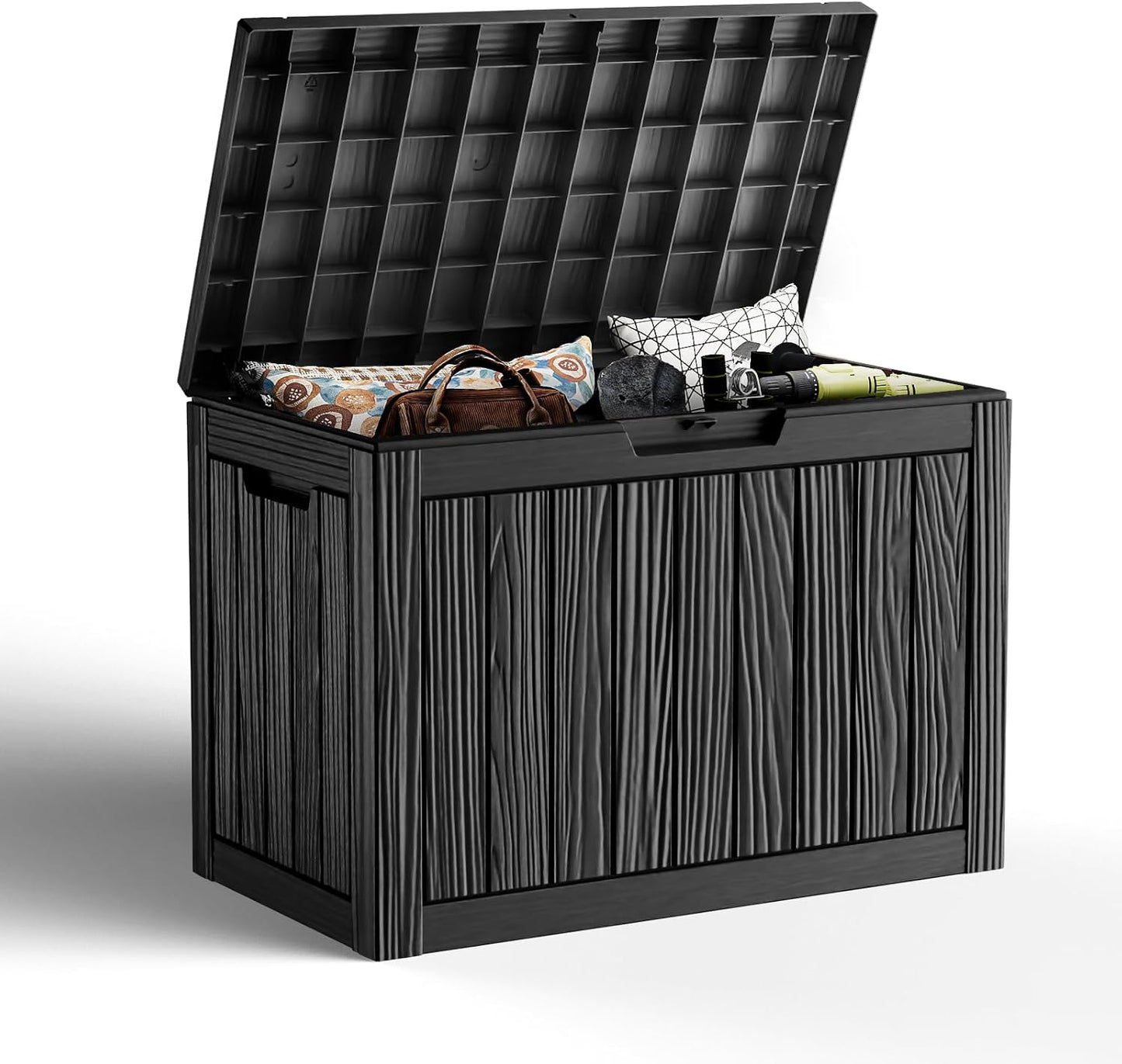 230 Gallon Large Outdoor Storage Box Waterproof, UV Resistant Resin Deck Box with Hydraulic Rod & Lockable Latch for Patio Furniture, Outside Storage Box for Garden Tools, Patio Cushions, Black