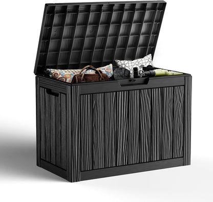 230 Gallon Large Outdoor Storage Box Waterproof, UV Resistant Resin Deck Box with Hydraulic Rod & Lockable Latch for Patio Furniture, Outside Storage Box for Garden Tools, Patio Cushions, Black