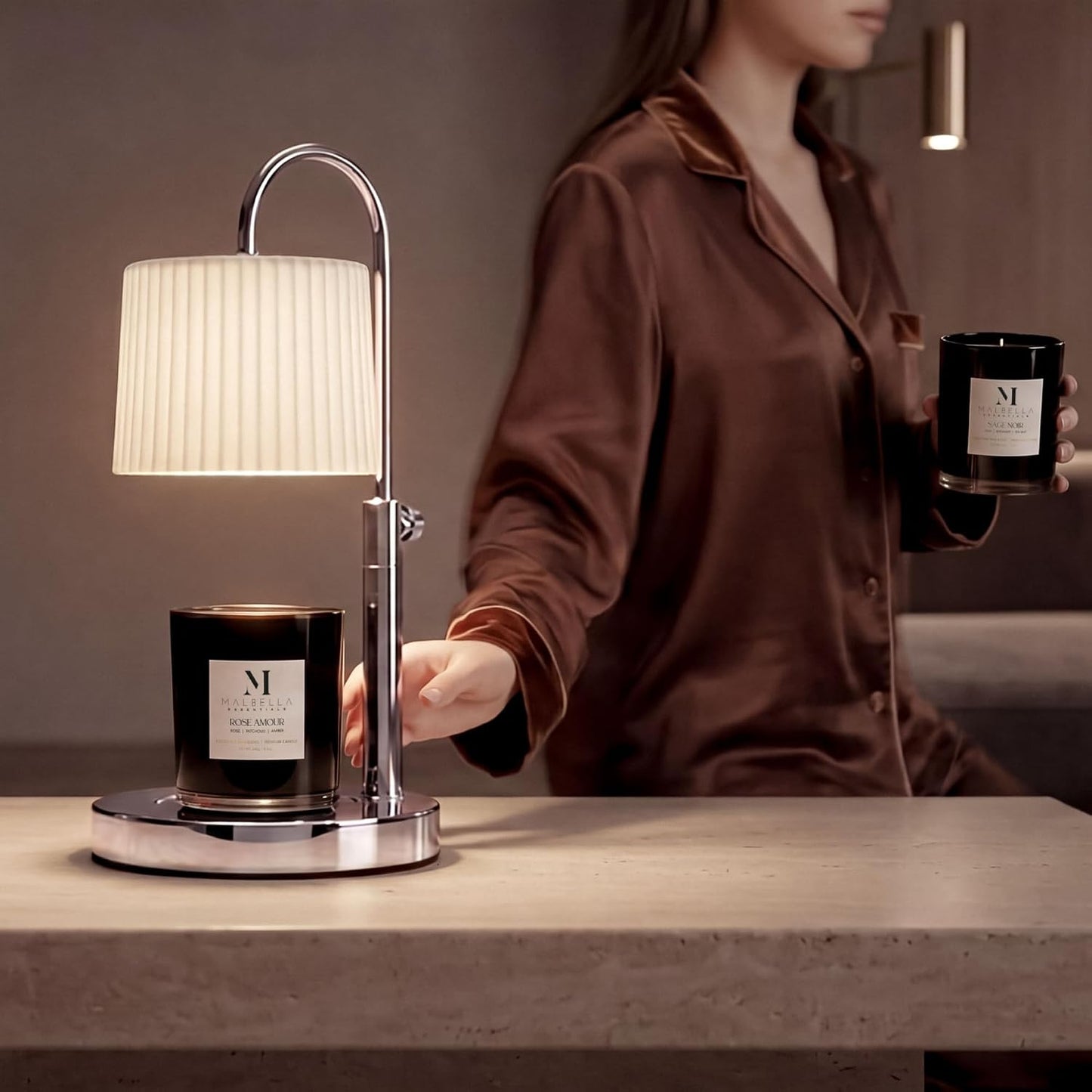 Dimmable Glass Candle Warmer Lamp with Timer - Adjustable Height Candle Lamp Warmer with Timer (8H/4H/2H) - Wax Melter - Ideal Gift, fits Various Size Scented Candles - 02 Bulb - (Gold Metal)