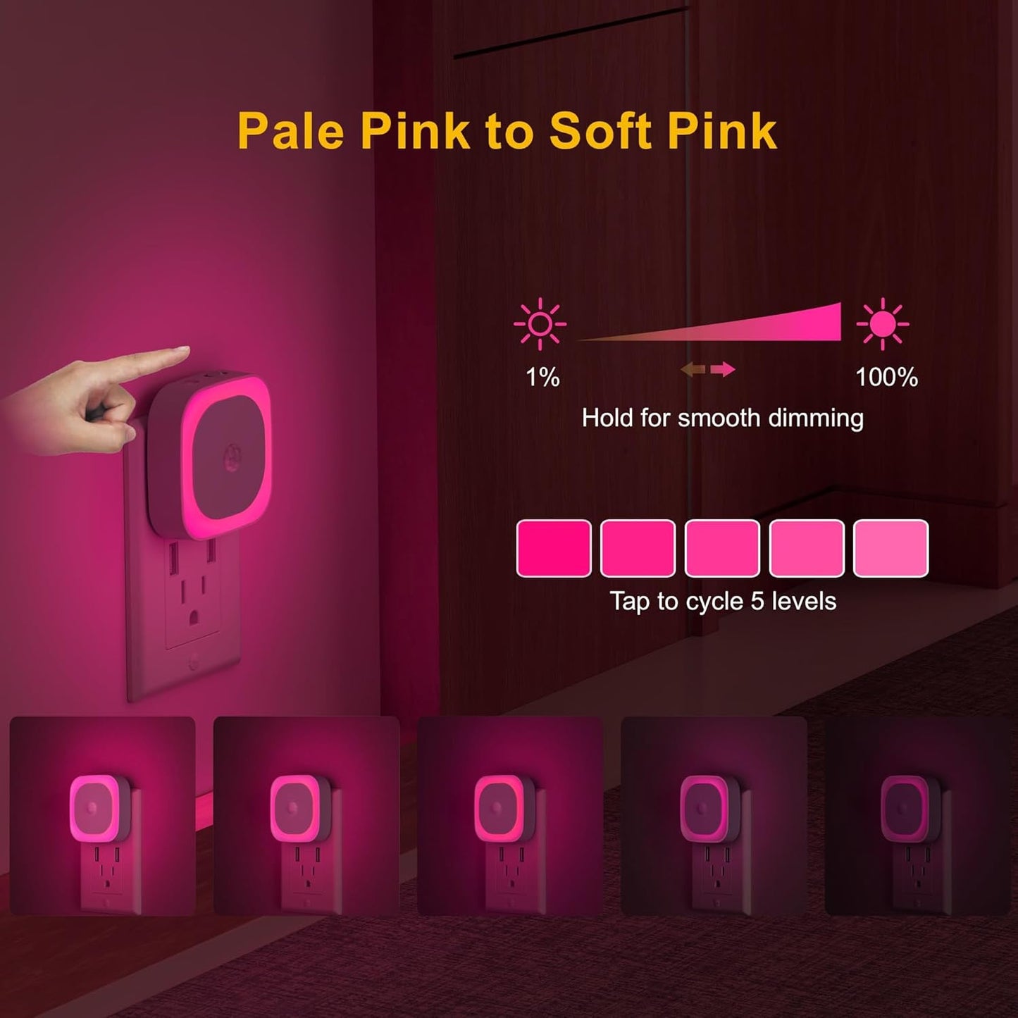 YUNLEX 2 Pack Plug in Red Sleep Night Light with Motion Sensor & Dusk to Dawn Sensor, Soft Glow, 0% Blue Light, Dimmable, Auto On/Off, LED Lights for Bedroom, Kids, Bathroom, Hallway, as Mother Gifts