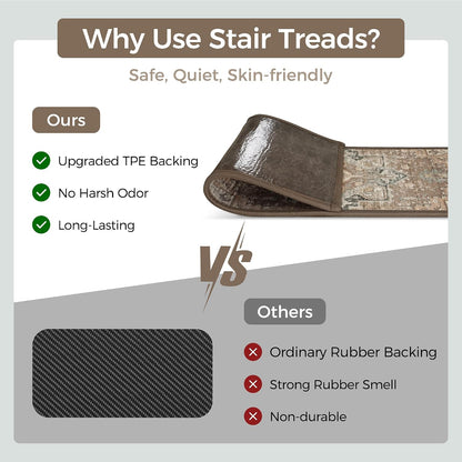 sarben Non Slip Stair Treads for Wooden Steps 15PCS - 8"x30" Indoor Safety Carpet, Edging Mats with TPE Adhesive Backing, Pet and Elderly Friendly Stair Rugs (Taupe) - Colors A