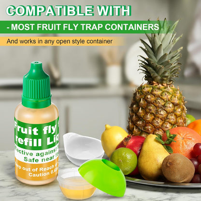 Qualirey Fruit Fly Trap for Indoor and Kitchen Use, 0.68 oz Each Bottle Fruit Fly Trap Refill Liquid, Ready to Use, Safe Near Food, Efficient Lure Refill Liquid, Yellow(12 Pack)