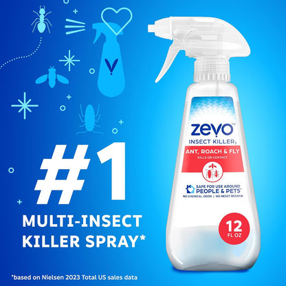 Zevo Flying Insect Killer Spray - Fruit Fly, Gnat, Fly & Mosquito Bug Spray for Home Use with Rosemary & Cornmint Oil - Indoor & Outdoor Use (3 Bottles)