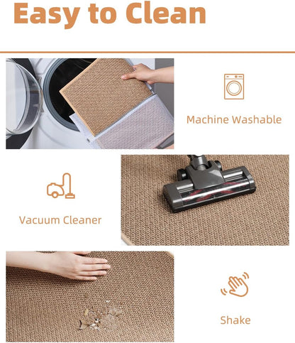 PADOOR Non-Slip Bath Mat With Rubber-Backing, Braided Absorbent Machine Washable Thin Rug for Bathroom Floor, Quick Dry, Fits Under Door, 17''x24'' Beige