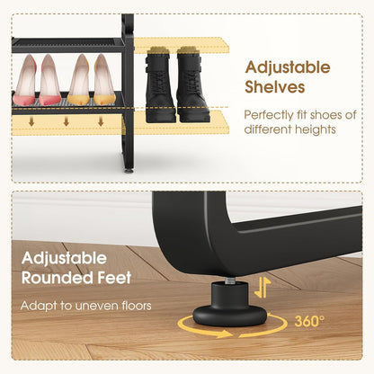 SAYZH Expandable Shoe Rack for Closet, Adjustable Metal Shoe Organizer with Sturdy Mesh Shelves for Boots & Heels, Stackable Shoe Storage for Entryway, Garage, Small Spaces (Black, 2-Tier)