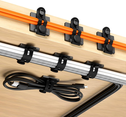 Viaky Adjustable Cable Management Under Desk,10-Pack,Adhesive Cable Clips | 10 Wire Management Holder with 10 Cable Ties & 10 Screws,5 Cable Straps,Wire Organizers for Cords Home Office Behind TV