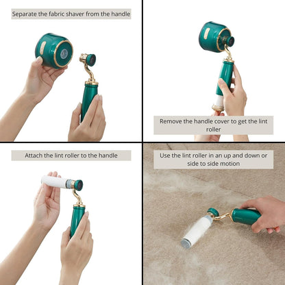 SALAV® Retro Edition 2-in-1 Rechargeable Fabric Shaver and Lint Roller, 6-Blade System, Removes Fuzz and Pilling on Fabrics, Includes Charging Cable (Rose)
