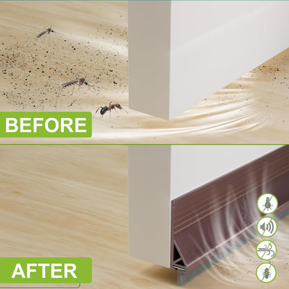 2 PCS Door Draft Stopper for Bottom with Brush, Self Adhesive Door Sweep for Exterior/Interior Doors, Bottom Seal Strip for Protection Against Bug, Dust, 2" W x 39" L, White